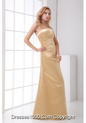 Simple Champagne Strapless Prom Dress with Ruche Waist