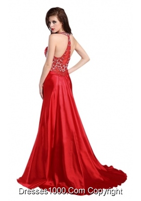 Provocative Halter Top Sweetheart Prom Dress with Slit and Beading