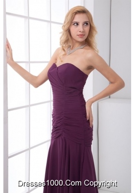 Grape Sweetheart Mermaid Ankle Length Prom Dress with Ruches