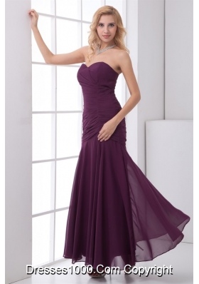 Grape Sweetheart Mermaid Ankle Length Prom Dress with Ruches