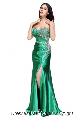 Expensive Green Sweetheart Prom Dress with Beading and Slit