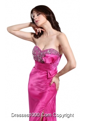 Hot Pink Sweetheart Prom Dress with Beading and Bowknot