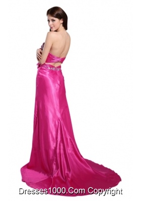 Hot Pink Sweetheart Prom Dress with Beading and Bowknot