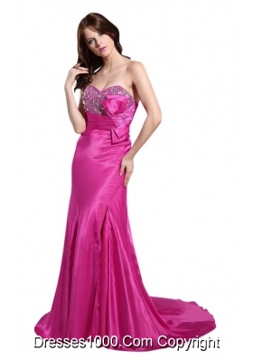 Hot Pink Sweetheart Prom Dress with Beading and Bowknot