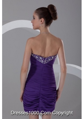 Column Sweetheart Mini-length Purple Chiffon Prom Dress with Beading