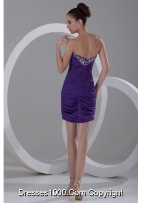Column Sweetheart Mini-length Purple Chiffon Prom Dress with Beading