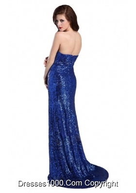 Sweetheart Royal Blue Prom Dress with Sequins High Slit and Train