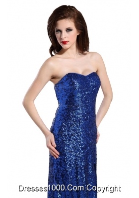 Sweetheart Royal Blue Prom Dress with Sequins High Slit and Train