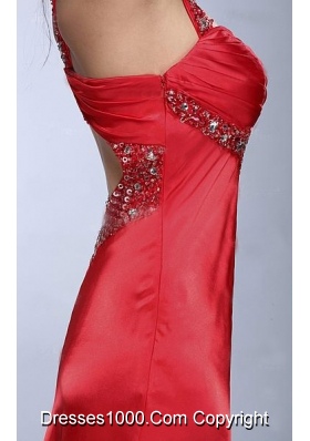 Formal One Shoulder Red Evening Dress with Beading Decorate