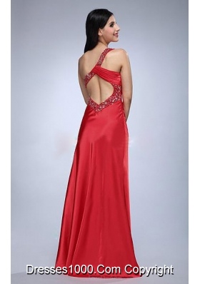 Formal One Shoulder Red Evening Dress with Beading Decorate