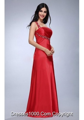 Formal One Shoulder Red Evening Dress with Beading Decorate