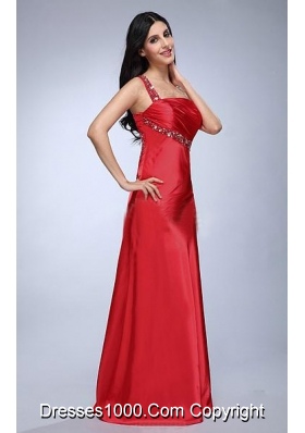 Formal One Shoulder Red Evening Dress with Beading Decorate