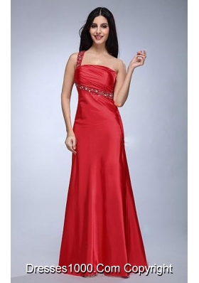 Formal One Shoulder Red Evening Dress with Beading Decorate