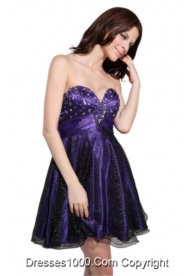 Eggplant Purple Sweetheart Short Senior Prom Dress with Dots