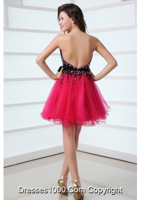 Cute Black and Hot Pink Prom Party Dress with Layer and Bowknot