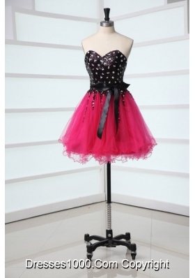 Cute Black and Hot Pink Prom Party Dress with Layer and Bowknot