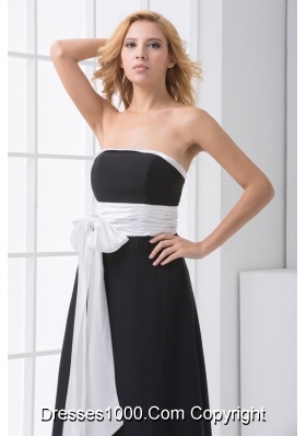 Strapless White and Black Prom Bridesmaid Dress with Bowknot