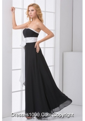 Strapless White and Black Prom Bridesmaid Dress with Bowknot