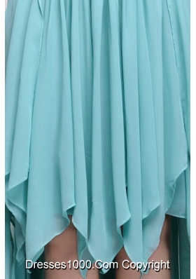 Aqua Blue Chiffon High Low Prom Dress with Layers and Ruches