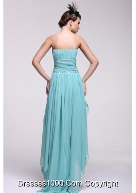 Aqua Blue Chiffon High Low Prom Dress with Layers and Ruches