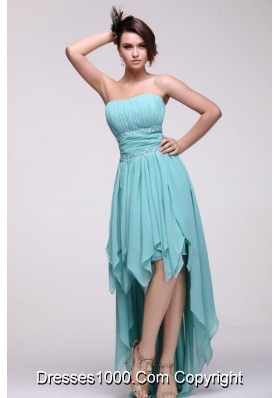 Aqua Blue Chiffon High Low Prom Dress with Layers and Ruches