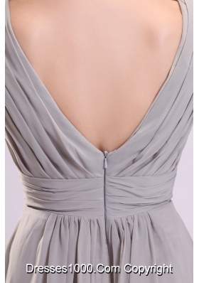 Chiffon Knee-length Empire Gray V-neck Ruching Prom Pageant Dress