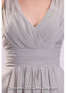 Chiffon Knee-length Empire Gray V-neck Ruching Prom Pageant Dress