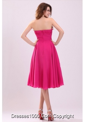 Empire Hot Pink Strapless Ruching Chiffon Prom Holiday Dress for 2014