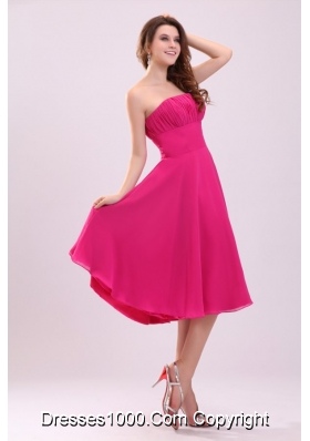 Empire Hot Pink Strapless Ruching Chiffon Prom Holiday Dress for 2014