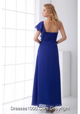 Royal One Shoulder Prom Dress with Beading and Floral Sleeves