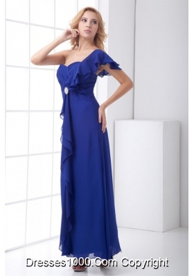 Royal One Shoulder Prom Dress with Beading and Floral Sleeves