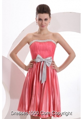 Watermelon Red Empire Sashes Pleats Strapless Prom Holiday Dress