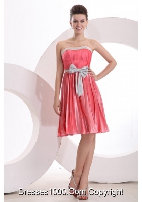 Watermelon Red Empire Sashes Pleats Strapless Prom Holiday Dress