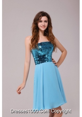 2014 Empire Sequin Strapless Knee-length Light Blue Prom Gown Dress