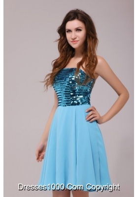 2014 Empire Sequin Strapless Knee-length Light Blue Prom Gown Dress