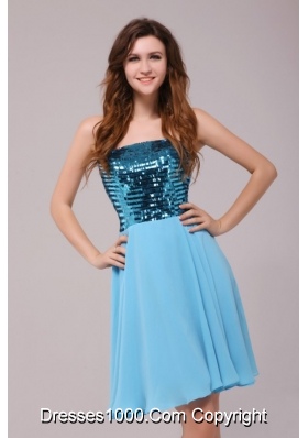 2014 Empire Sequin Strapless Knee-length Light Blue Prom Gown Dress