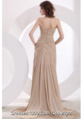 Chiffon Empire Sweetheart Champagne Ruche Brush Train Prom Dress