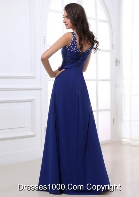 Royal Blue Empire V Neck Chiffon Prom Dress with Beading