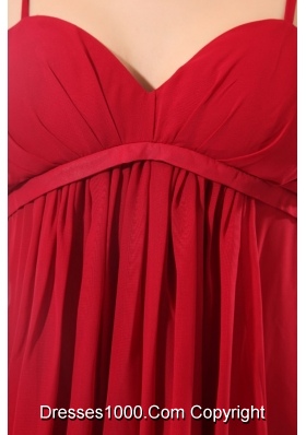 Empire Wine Red Ruching Chiffon Prom Dress with Spaghetti Straps