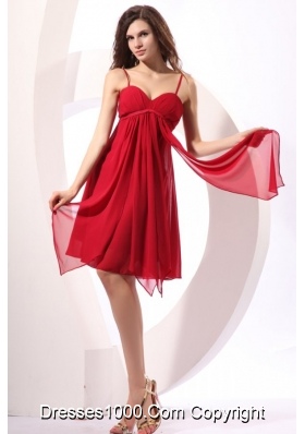 Empire Wine Red Ruching Chiffon Prom Dress with Spaghetti Straps