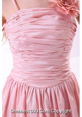 Flowers Straps Baby Pink Short Prom Celebrity Dress with Ruches