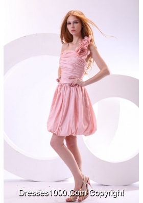 Flowers Straps Baby Pink Short Prom Celebrity Dress with Ruches