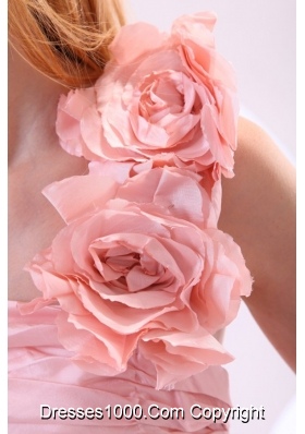 Flowers Straps Baby Pink Short Prom Celebrity Dress with Ruches