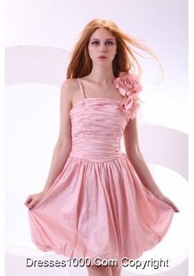 Flowers Straps Baby Pink Short Prom Celebrity Dress with Ruches