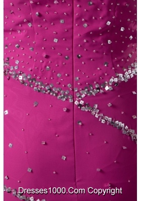 Fuchsia Strapless Beading Decorate Prom Dress with chapel Train