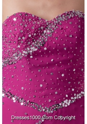 Fuchsia Strapless Beading Decorate Prom Dress with chapel Train