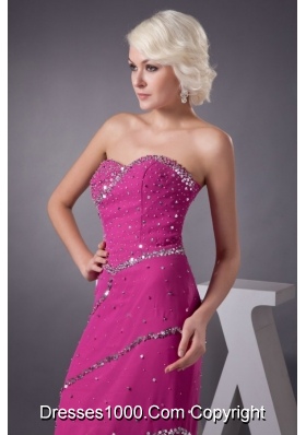 Fuchsia Strapless Beading Decorate Prom Dress with chapel Train