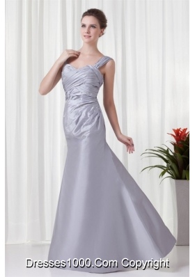 Grey Column Straps Taffeta Beading and Ruching Prom Pageant Dress