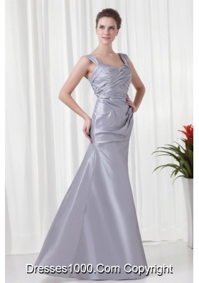 Grey Column Straps Taffeta Beading and Ruching Prom Pageant Dress