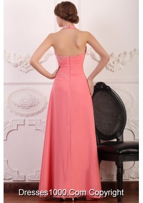 Chic Halter Top Chiffon Empire Beaded Decorate Full-length Prom Dress